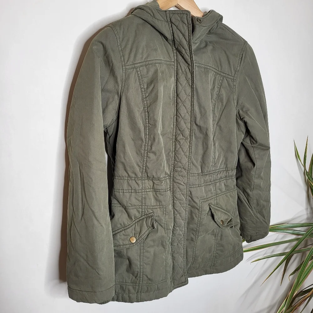 Khaki Cinched Waist Parka Jacket - Picture 2 of 11